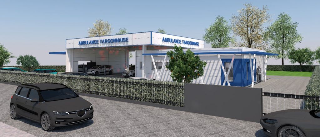 Vue d'architecte du bâtiment des Ambulances Targonnaises